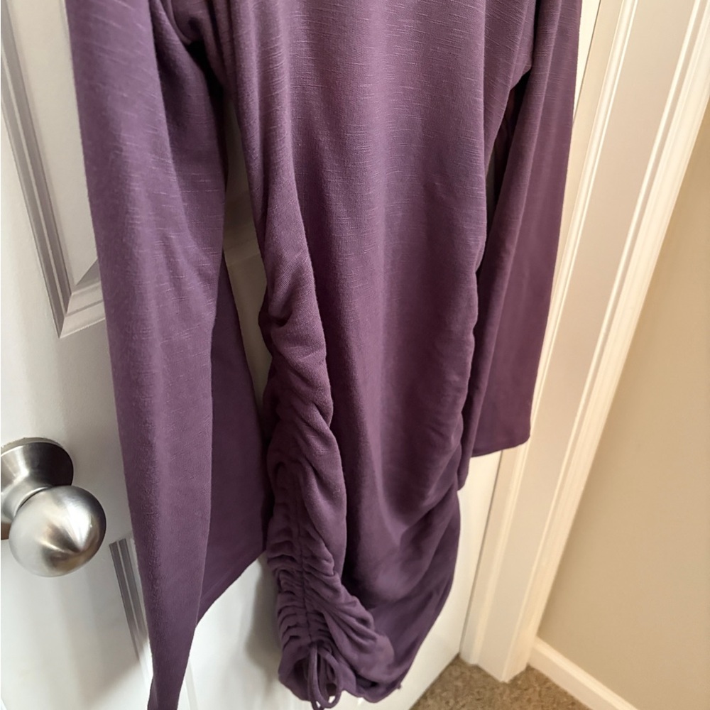 Daily Practice by Anthropologie Long-Sleeve Ruched Mini Plum Dress Women’s Med - Picture 4 of 8